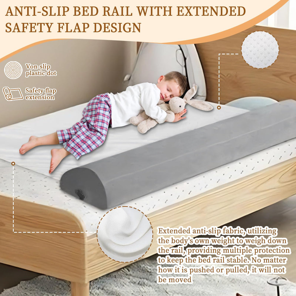 BeiliuDevise bumpers anti-slip extension showing secure fit on toddler bed.