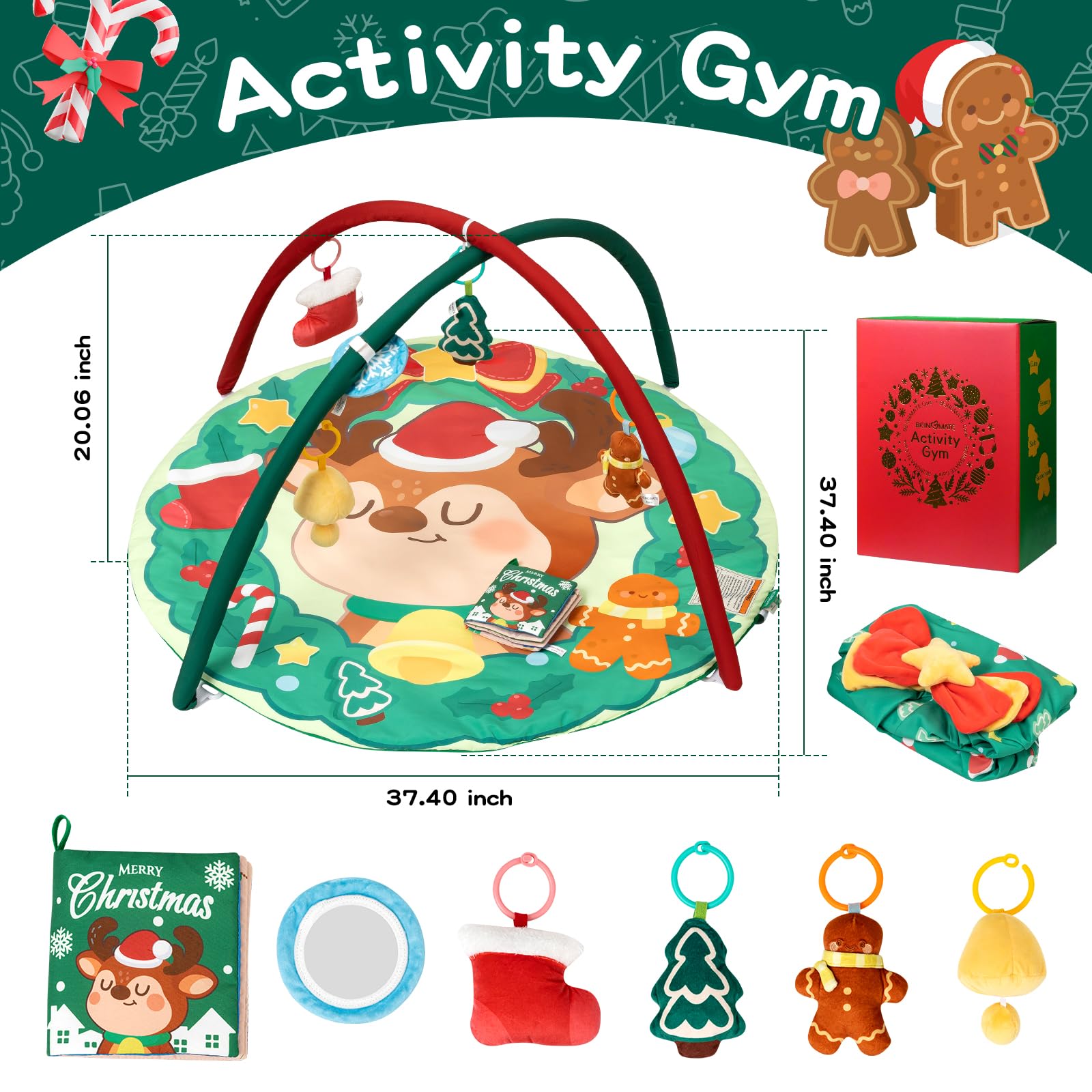 BEINGMATE Care Christmas Play Gym Mat gingerbread toy adds festive playtime