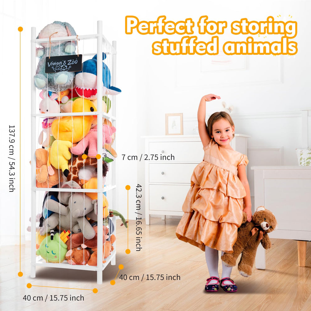 BEINGMATE Care wooden stuffed animal storage tower showcases tall vertical design saving floor space.