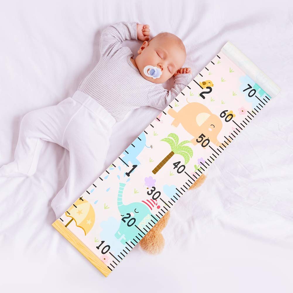 Beinou wall height chart with wood frame for easy readability in inches and cm