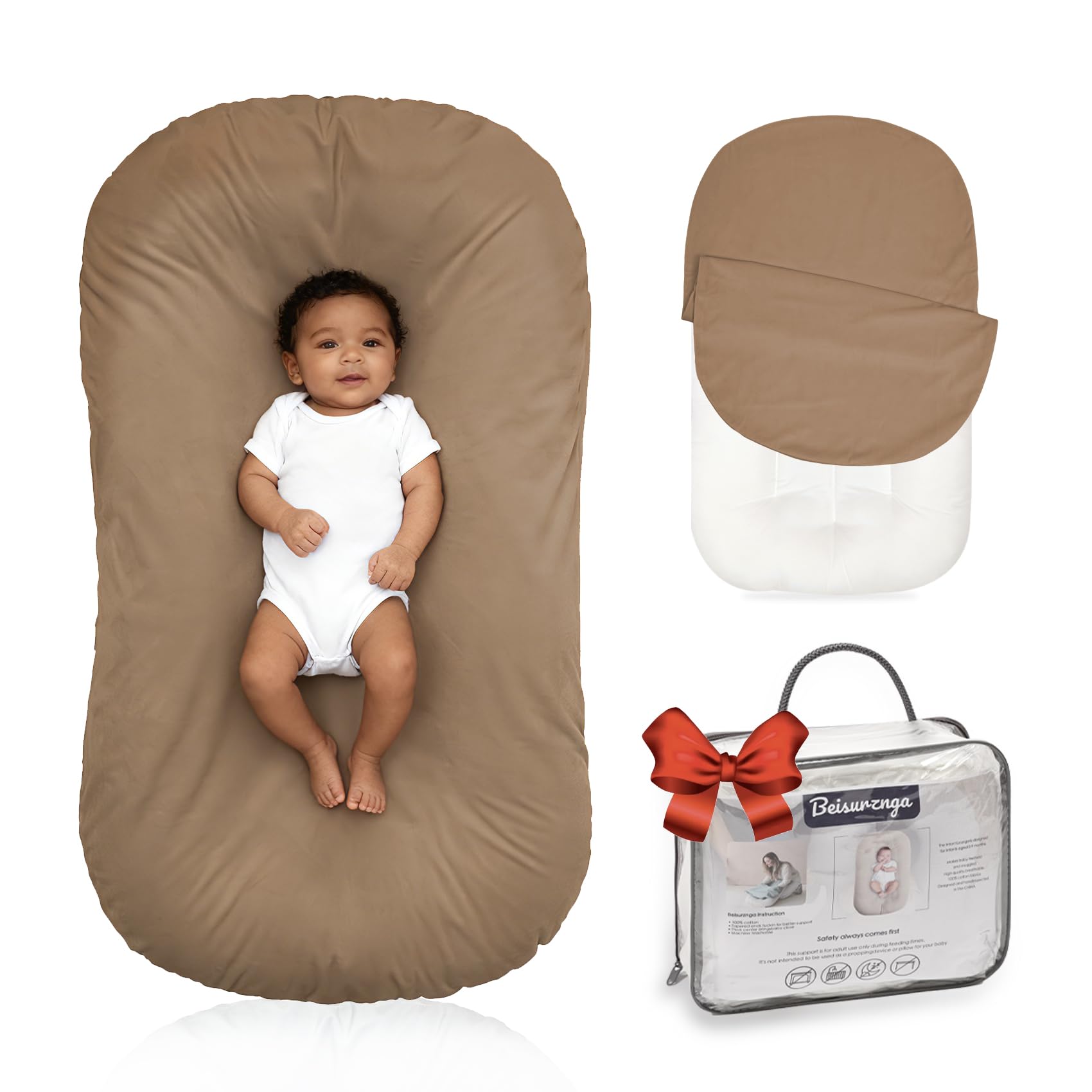 Beisurznga baby lounger size-32x19 shows a roomy newborn nest for cozy playtime.