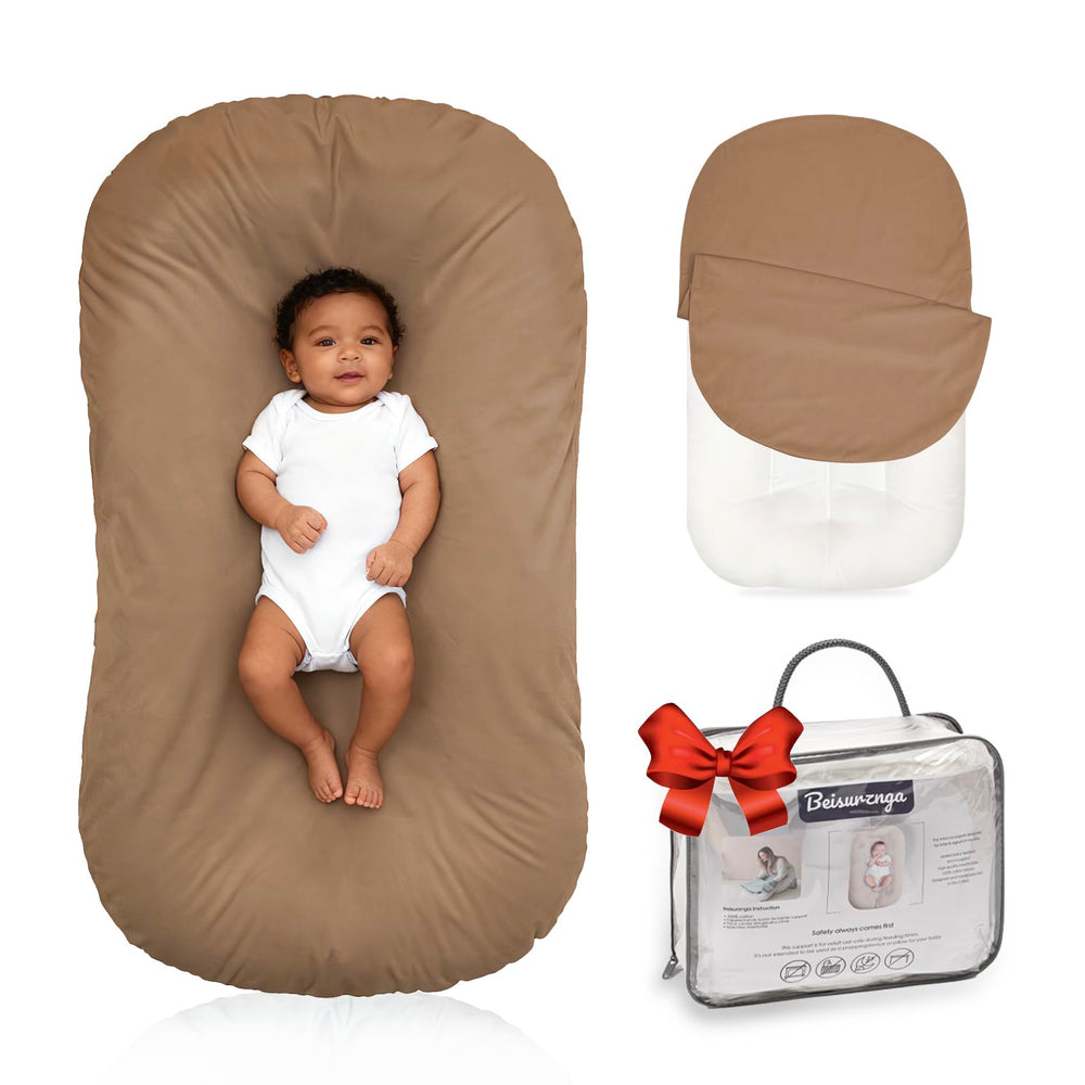 Beisurznga baby lounger size-32x19 shows a roomy newborn nest for cozy playtime.