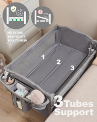 BEKA bedside sleeper securely attached to a wide bed for easy nighttime access