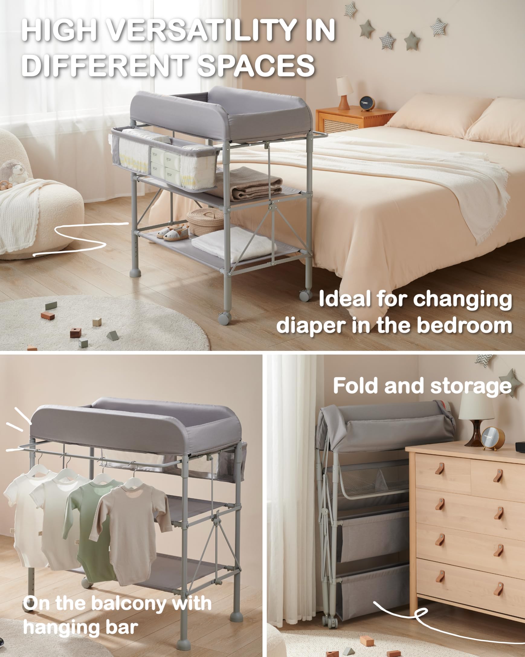 BEKA diaper changing station noise reducing wheels glide smoothly on floors