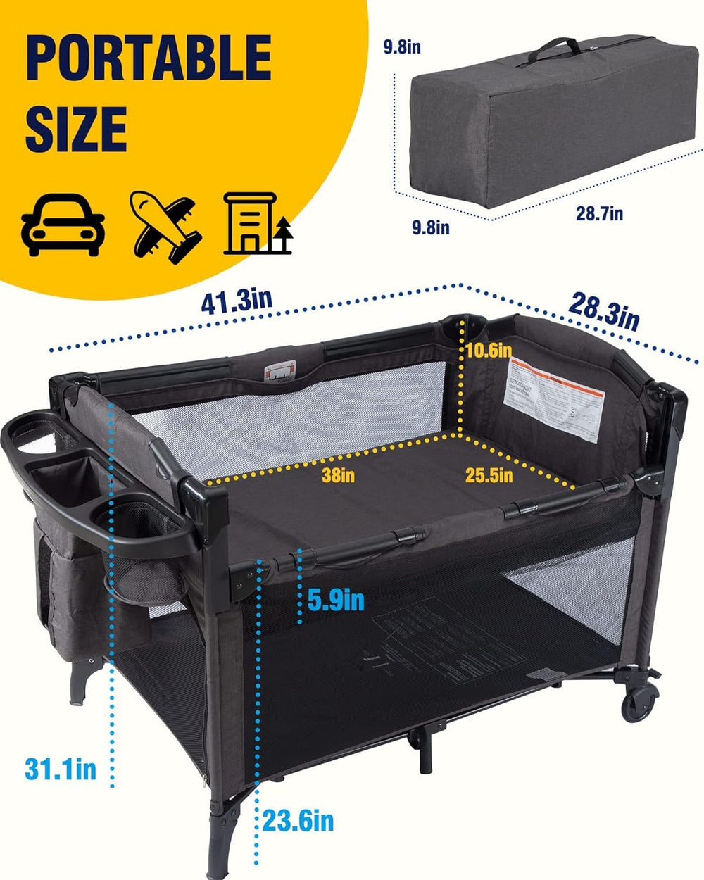 Beka foldable travel bassinet demonstrating compact storage