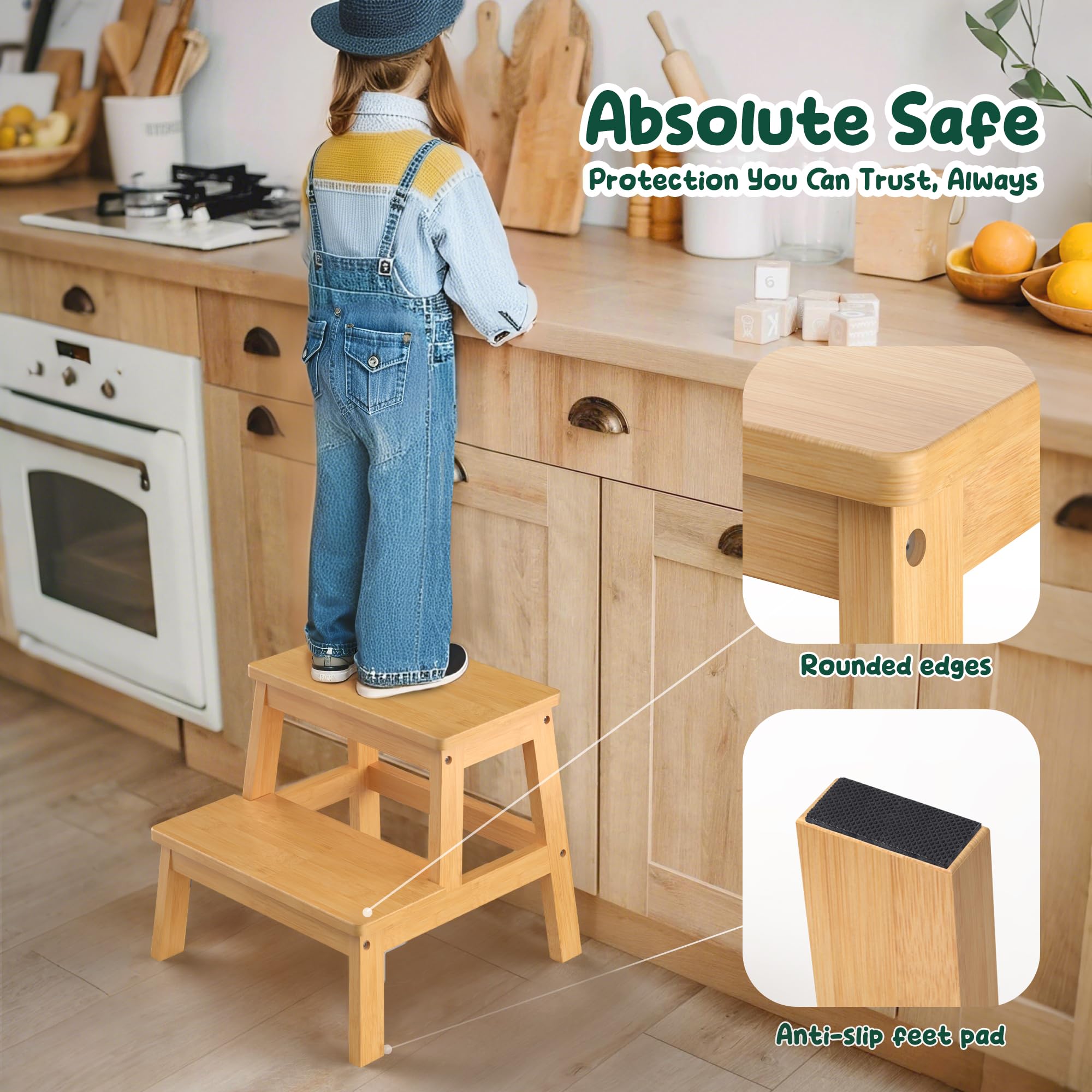 BEKVEM Bamboo 2 Step Stool bed-steps: lightweight bedside helper