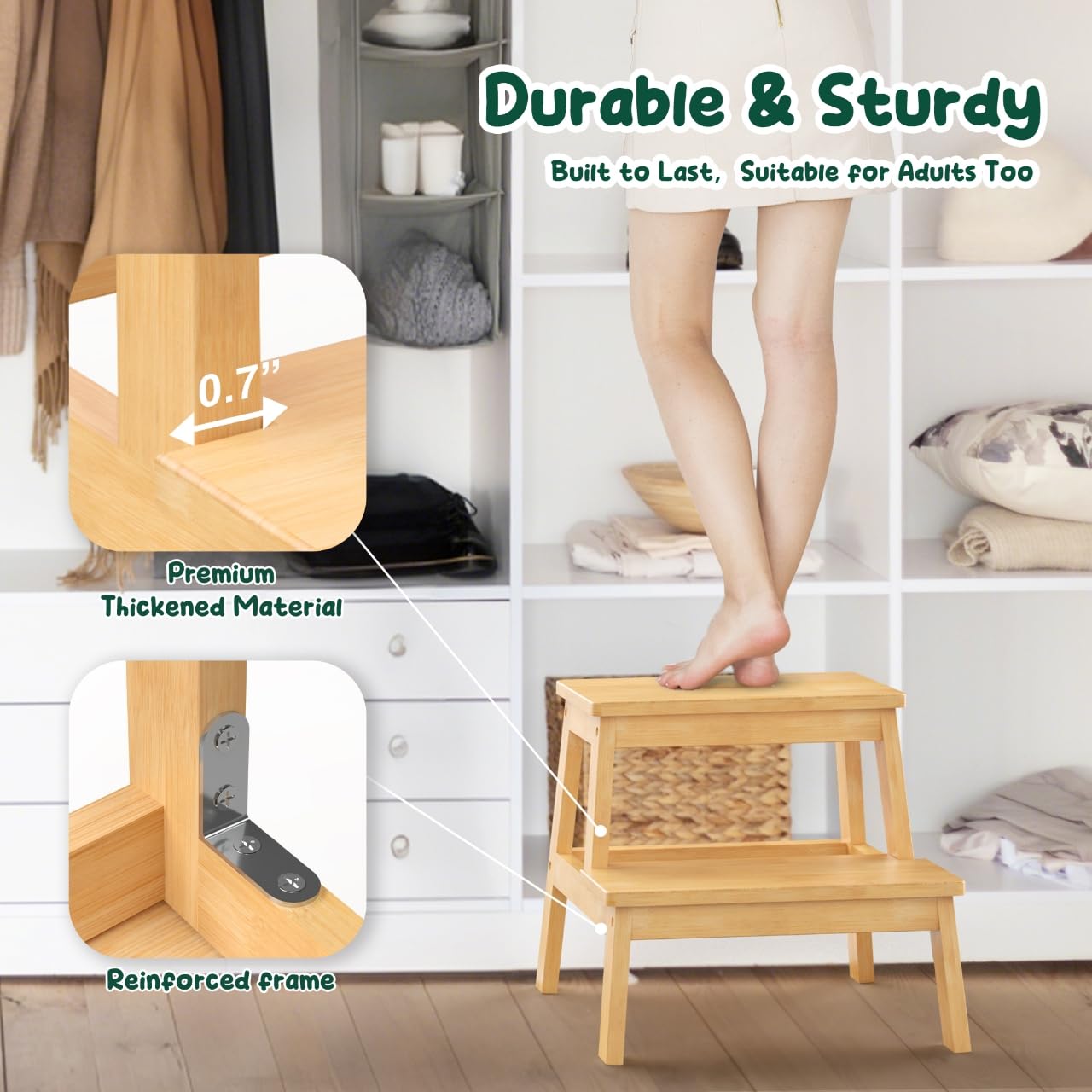 BEKVEM Bamboo 2 Step Stool kitchen-height: easy to clean natural finish