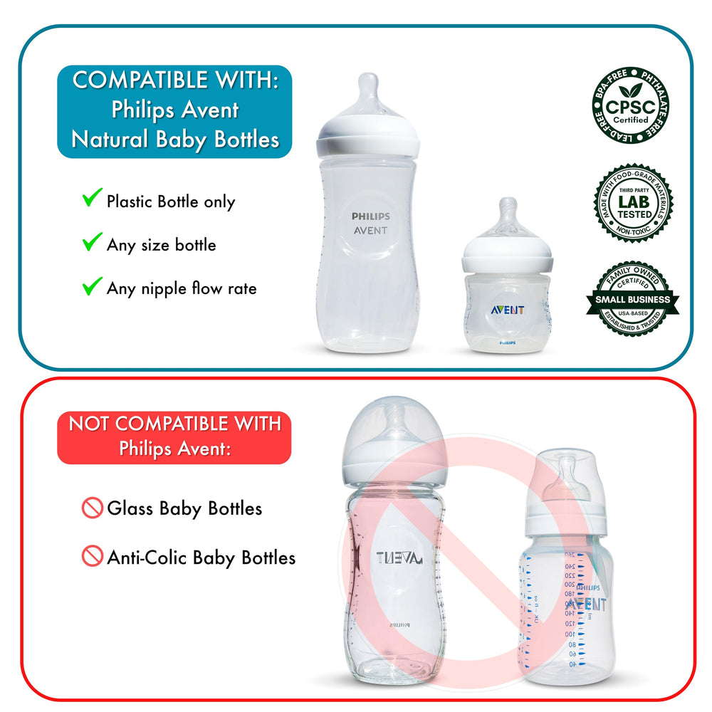BelBeyo bottle handles attached to Philips Avent bottle for secure grip
