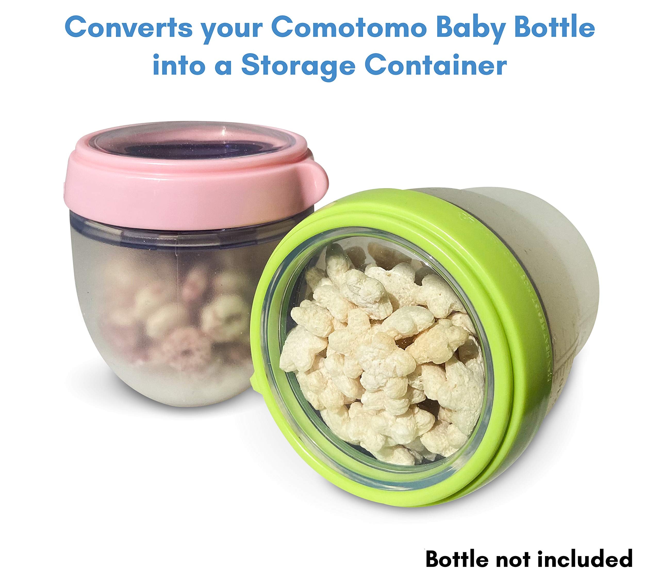 BelBeyo Comotomo storage lids in-use converting bottle to snack container