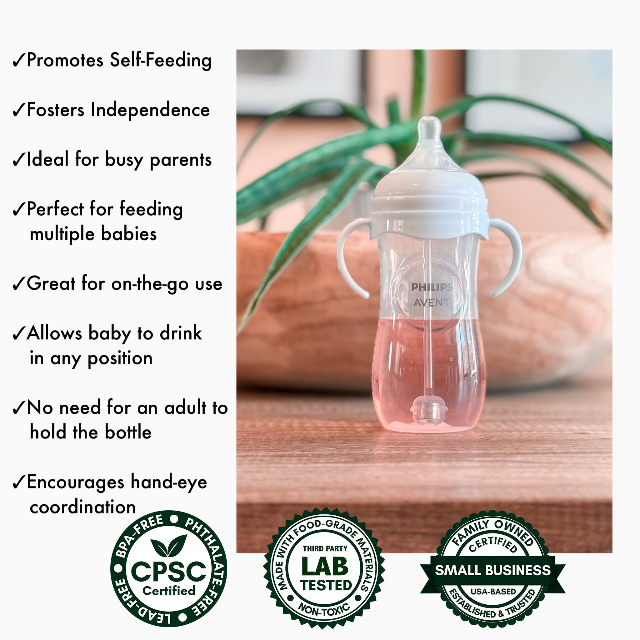 Baby using BelBeyo kit at an angle to sip without tilting the bottle