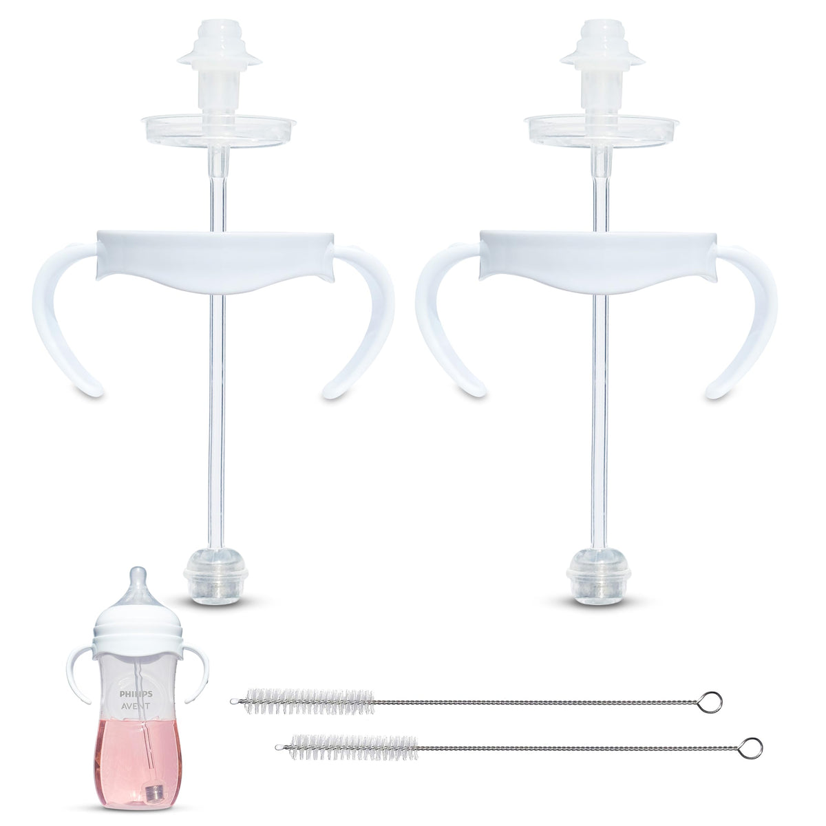 BelBeyo self-feeding kit with weighted straw on Philips Avent bottle aids independent drinking