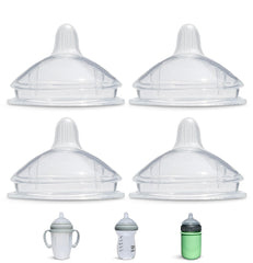BelBeyo sippy spout nipples 4-pack demonstrates bottle-to-cup transition for toddlers.