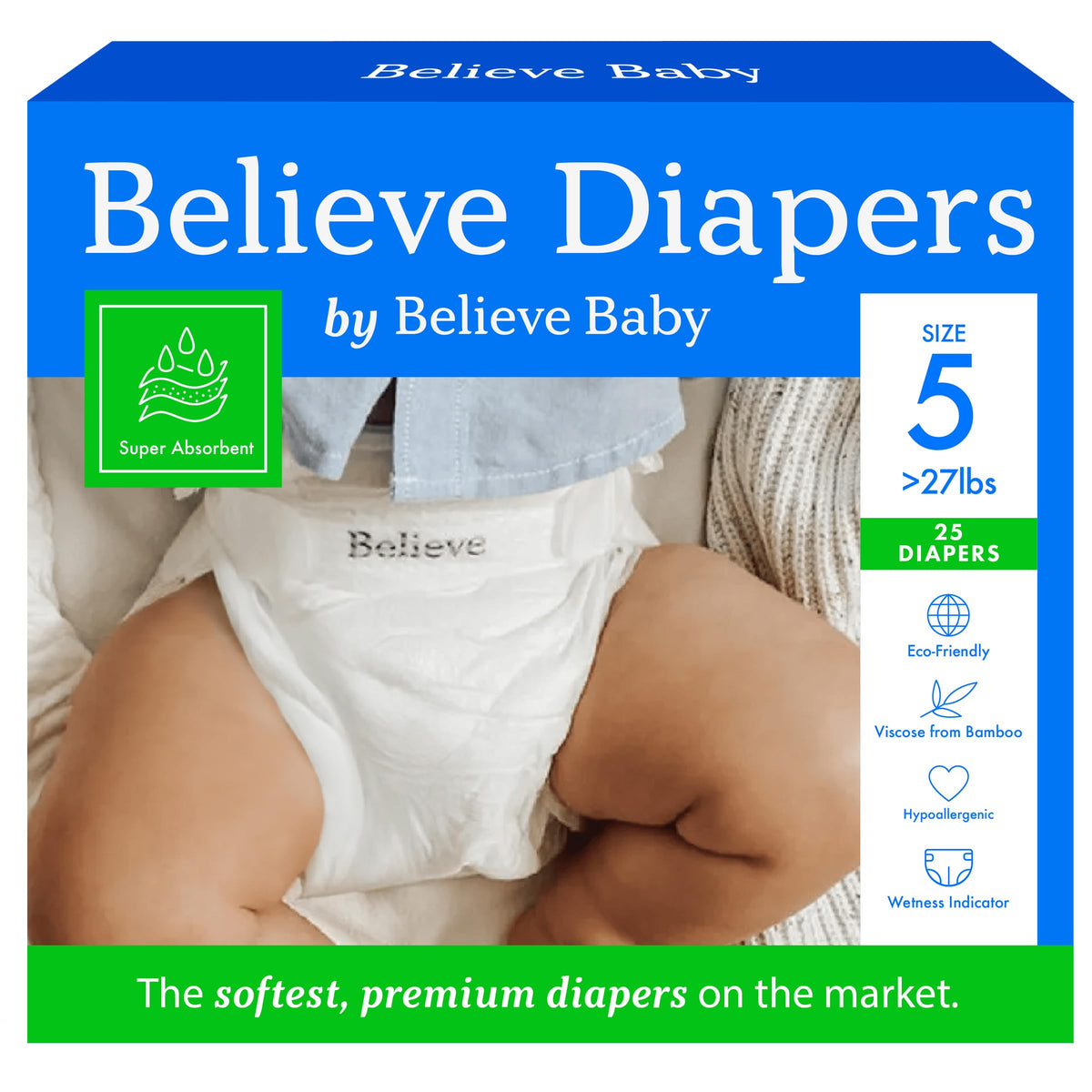 Believe Diapers Size 5 bamboo-absorb-core demonstrates strong moisture lock for dry comfort during nap time