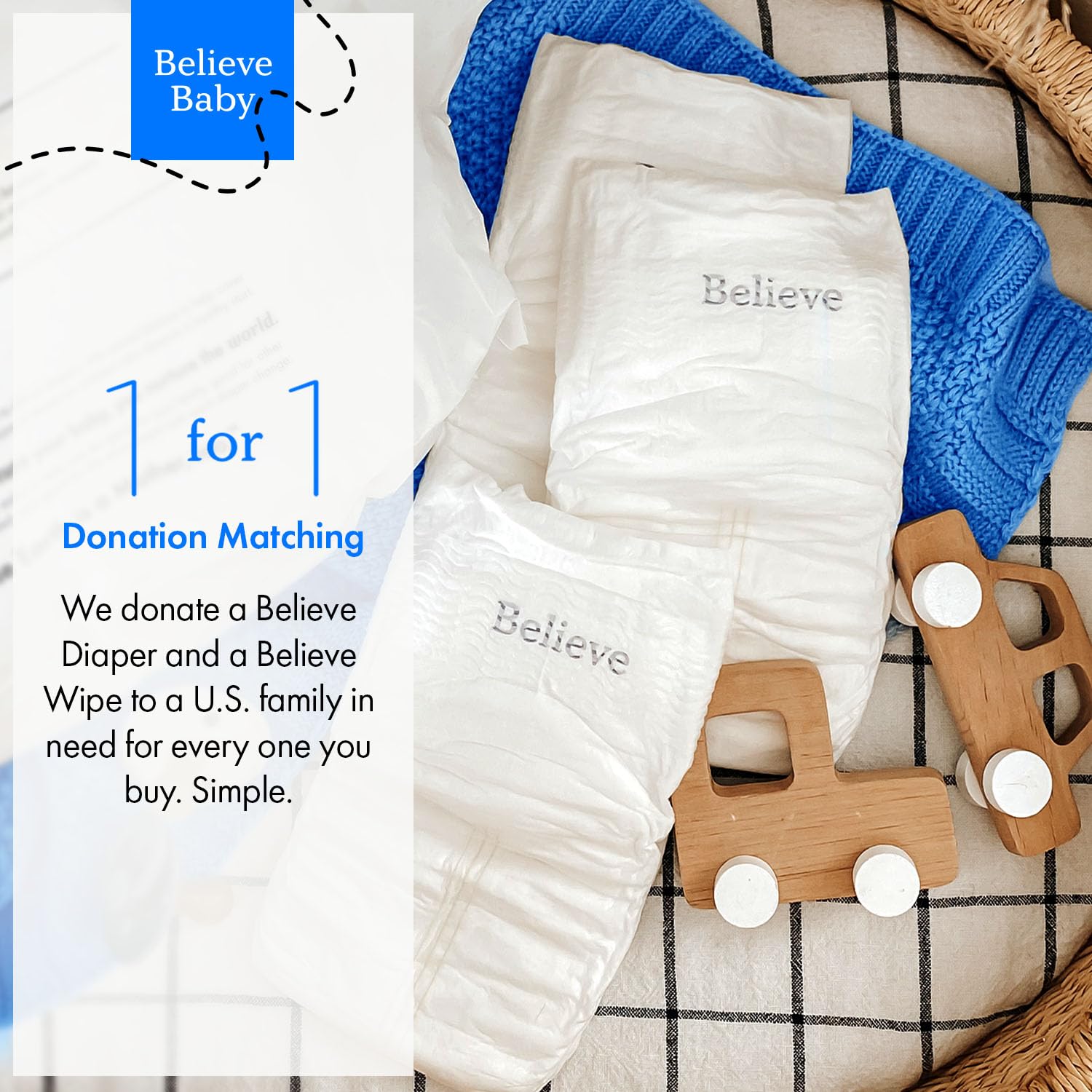 Believe Diapers Size 5 chlorine-free-materials emphasizes safe, chemical-free protection for sensitive skin