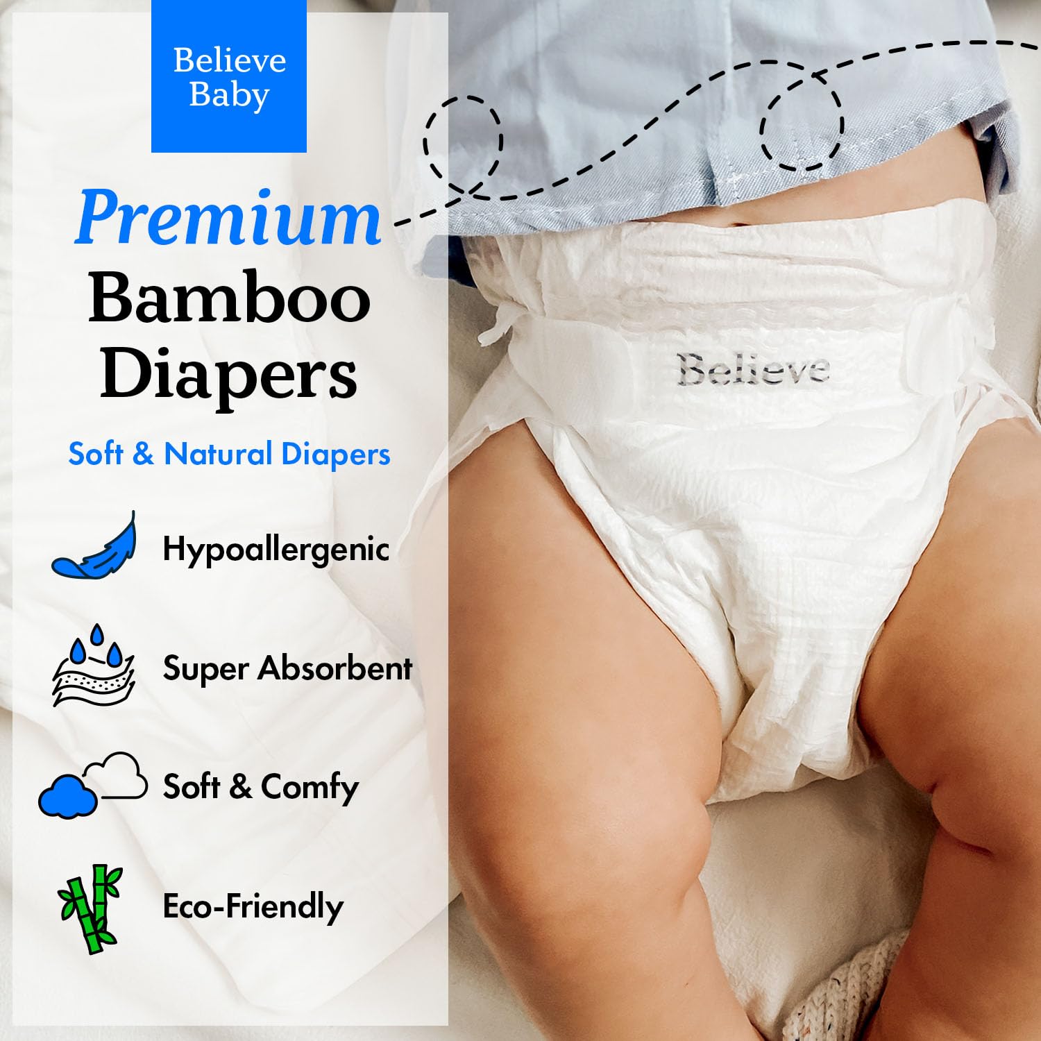 Believe Diapers Size 5 soft-elastic-waistband provides secure, comfortable fit during active play
