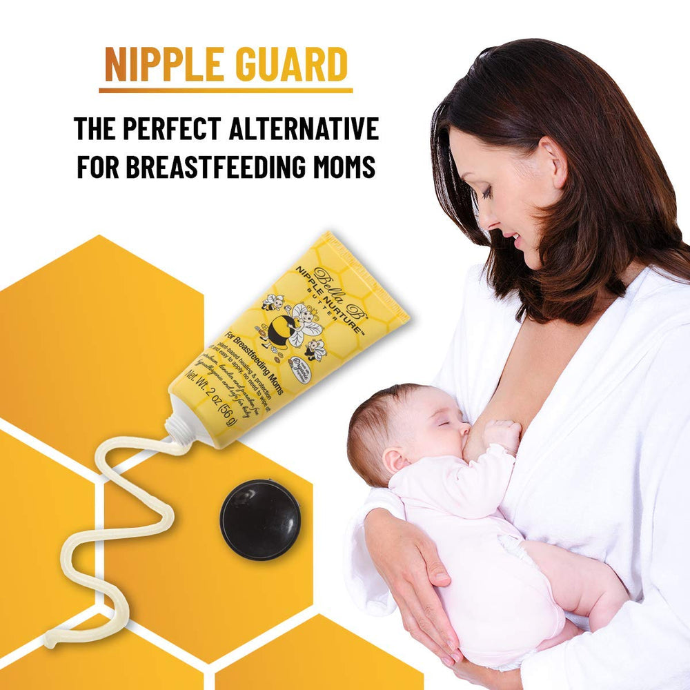 Bella B Nurturing Butter on a breastfeeding mom for daily comfort