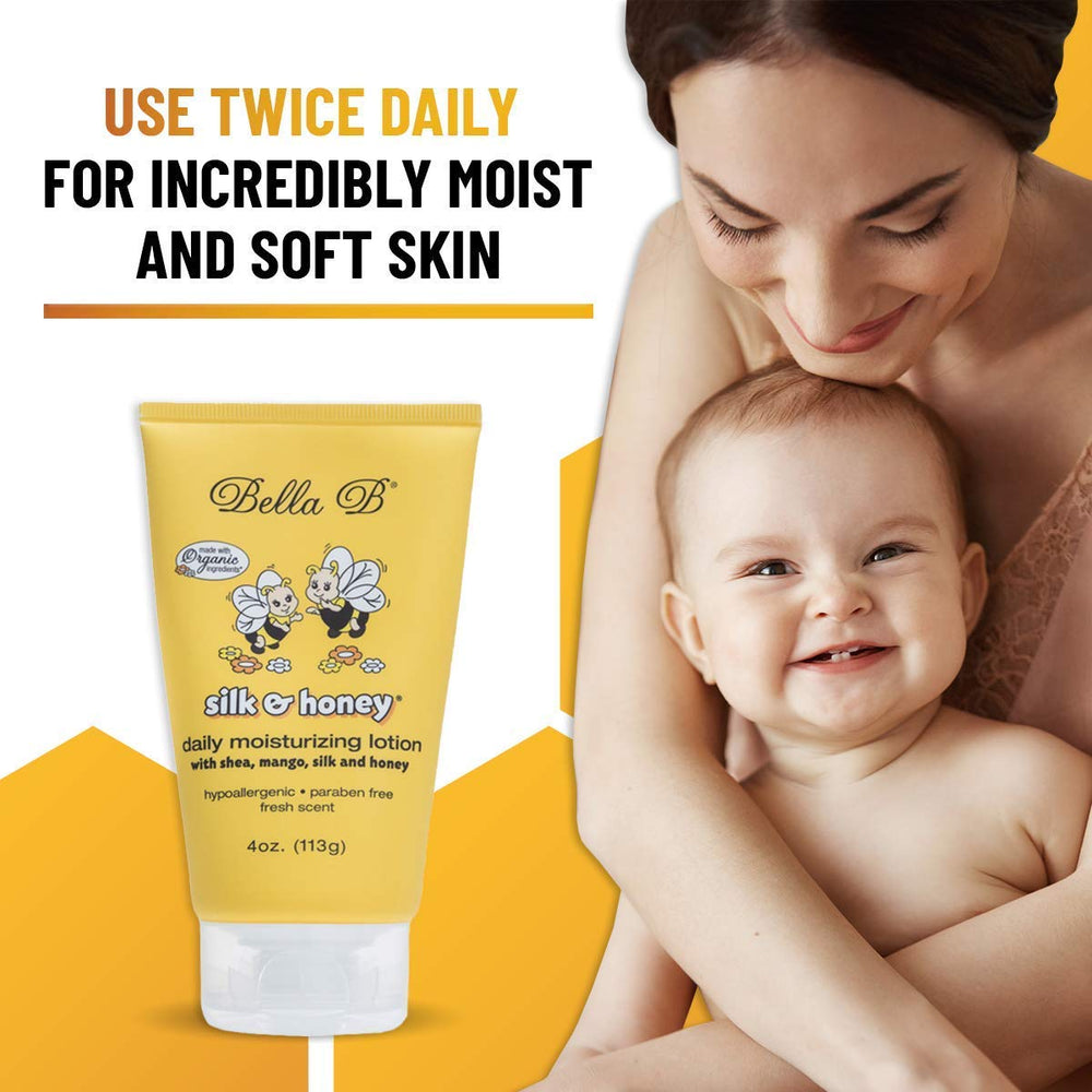 Bella B Silk and Honey on baby skin after bath for soft skin