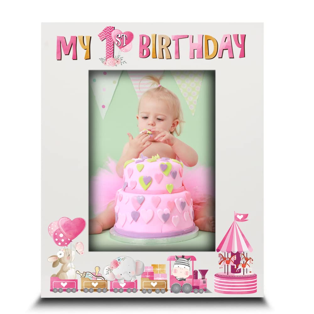 BELLA BUSTA My 1st Birthday frame front view highlights UV print for a cherished first birthday photo.