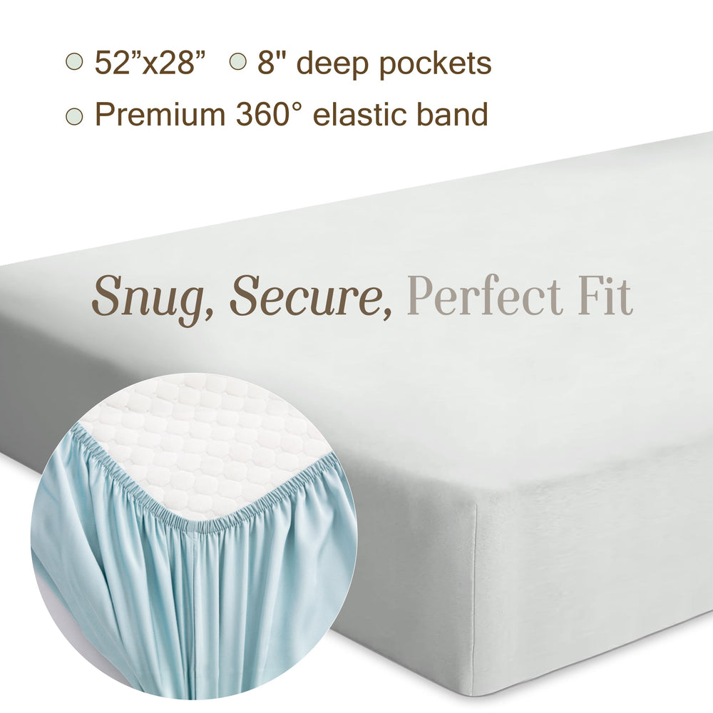 Bella Coterie bamboo crib sheet fit on mattress shows deep-pocket design for standard crib sizes