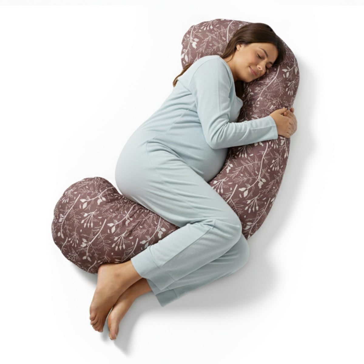 BellaMoon C-shaped pregnancy pillow 55-inch offers full-body support for side sleepers.