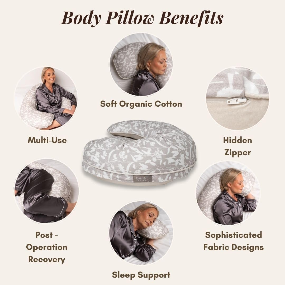 BellaMoon c-shaped pillow contoured support helps proper alignment during rest.