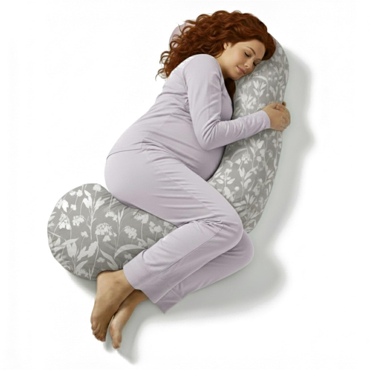 BellaMoon c-shaped pregnancy pillow full view 55in supports sleep comfort for pregnancy.