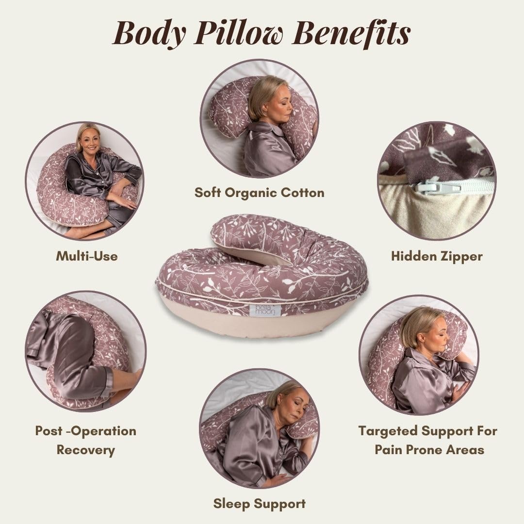 BellaMoon pregnancy pillow cooling cover close-up shows cooling cotton for hot nights.