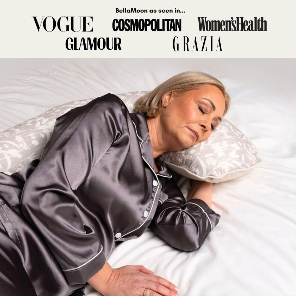 BellaMoon pregnancy pillow helps mom relax during bedtime routines.