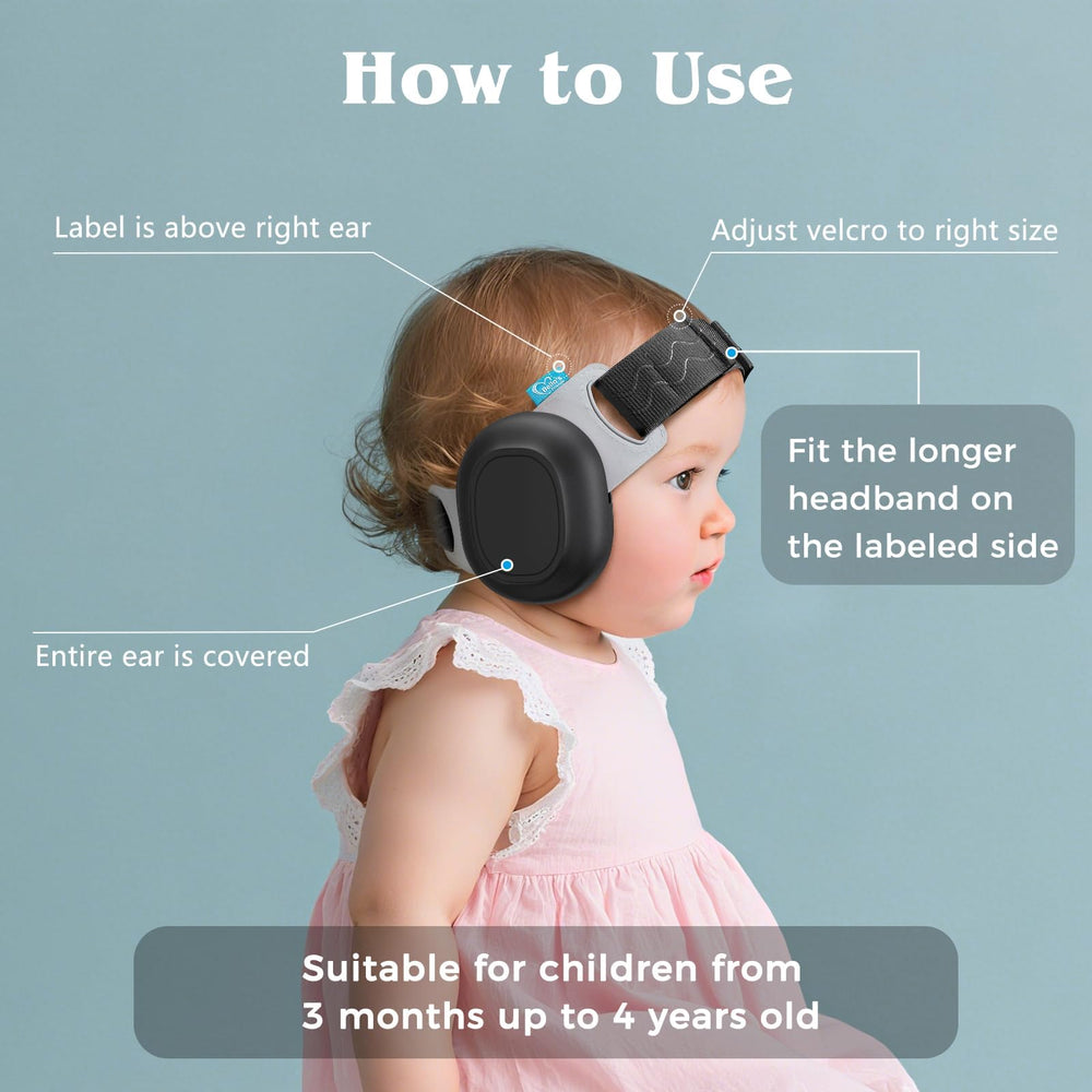 Bella's Friends travel-adventure-ready earmuffs on a busy airplane setting.