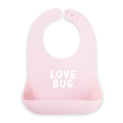Bella Tunno baby bib with adjustable neck snaps and deep pocket for mess-free meals.