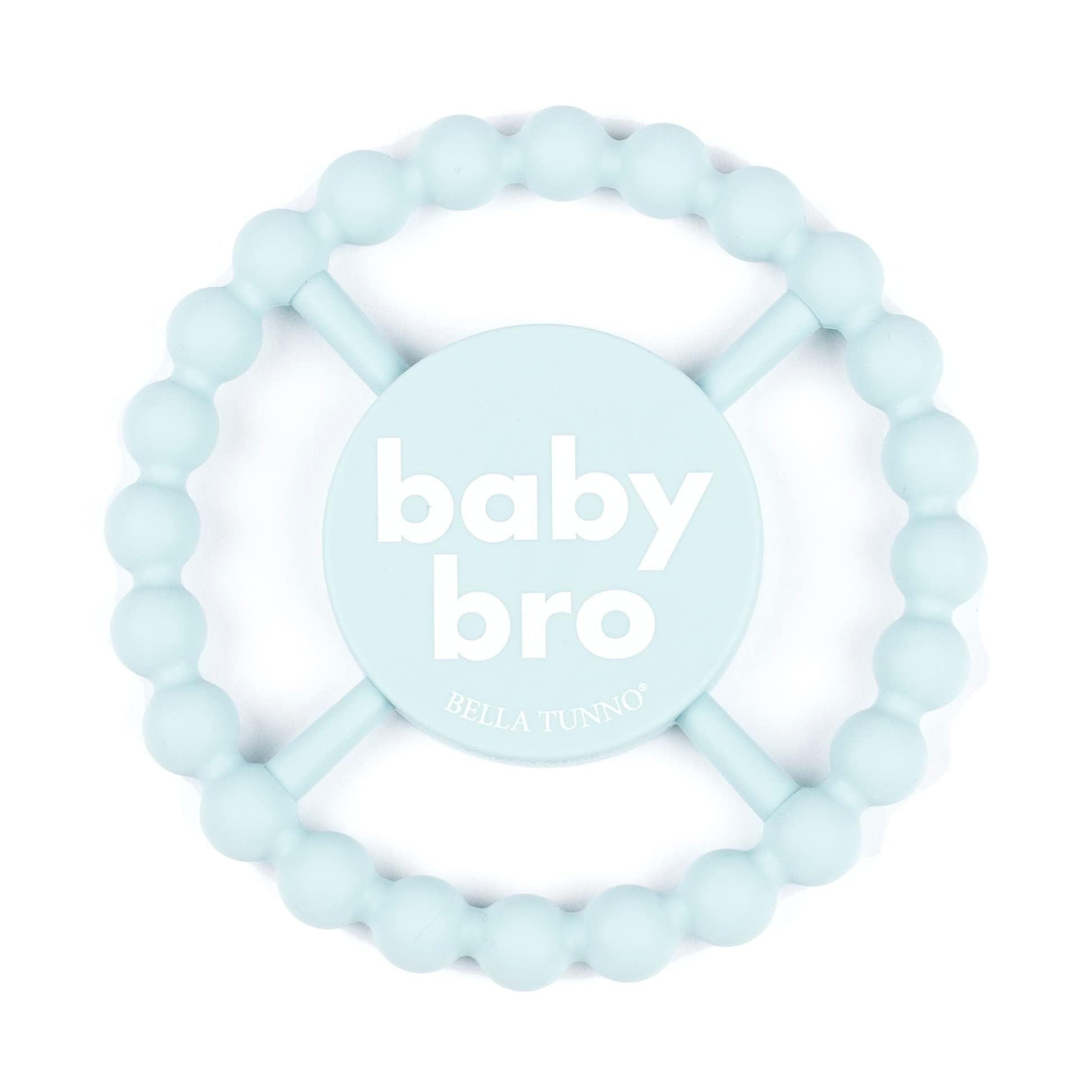 Bella Tunno Baby Bro teether closeup highlighting soft textured silicone for soothing gums.