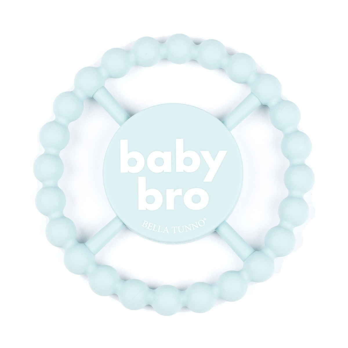 Bella Tunno Baby Bro teether closeup highlighting soft textured silicone for soothing gums.