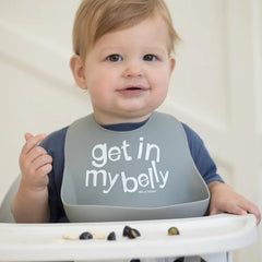 Bella Tunno Get In My Belly bib food catcher pocket catching crumbs and dribbles