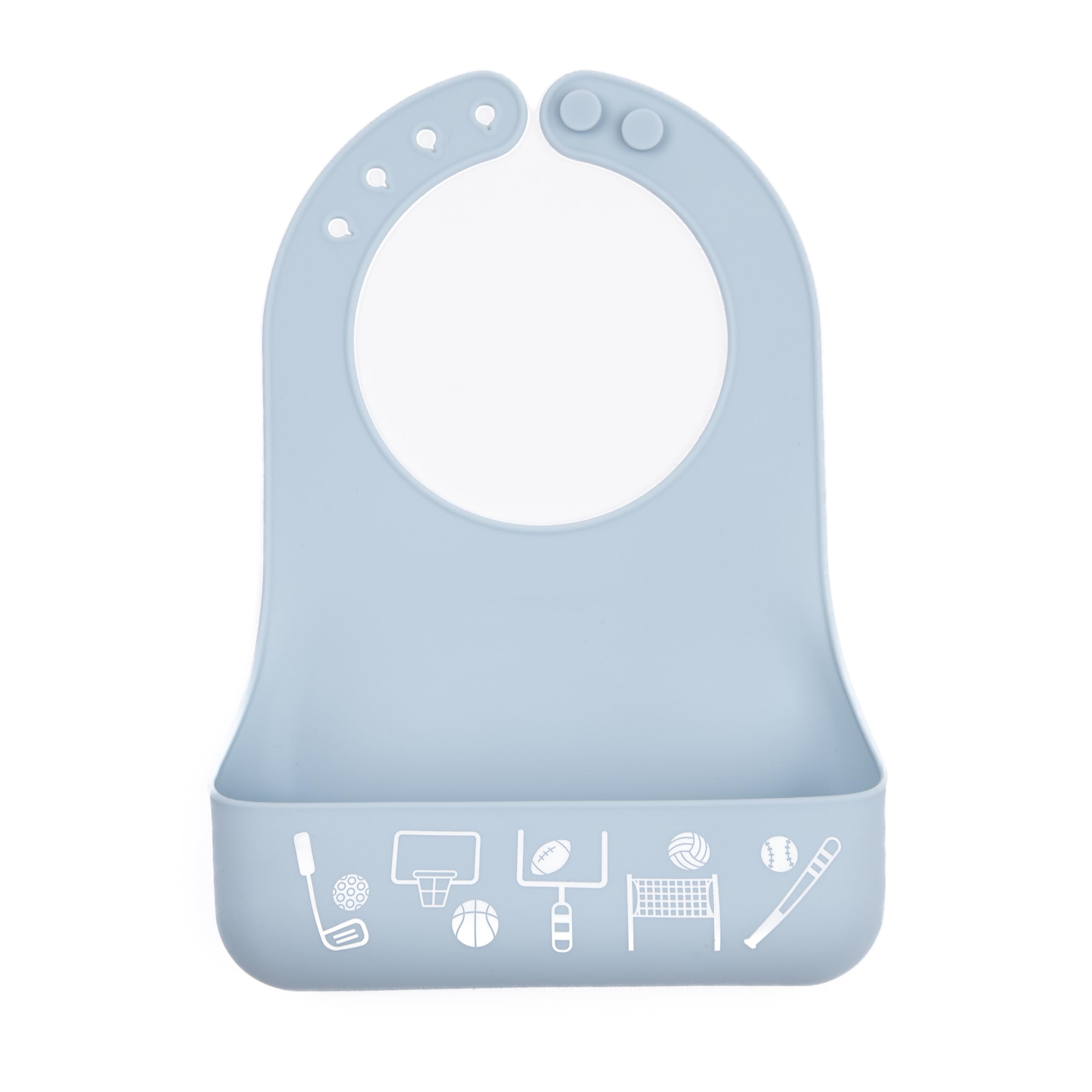 Bella Tunno Little Bites Bib closeup shows soft silicone material for gentle feeding and easy cleanup.