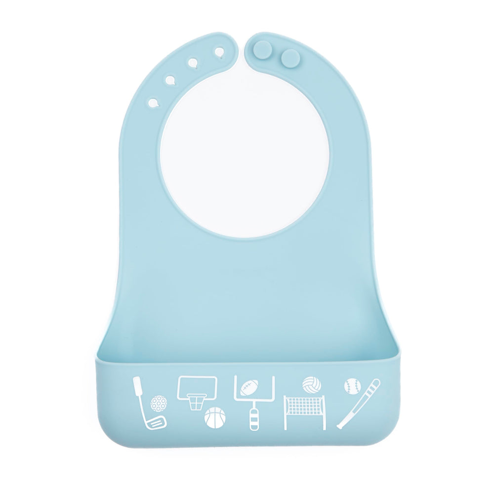 Bella Tunno Little Bites Bib closeup shows soft silicone material for gentle feeding and easy cleanup.