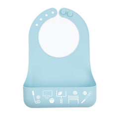 Bella Tunno Little Bites Bib closeup shows soft silicone material for gentle feeding and easy cleanup.