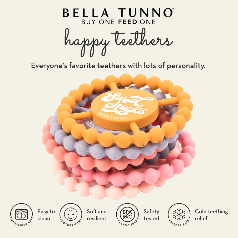 Bella Tunno Little Dude teether in baby-hand view offers easy grip for tiny fingers.