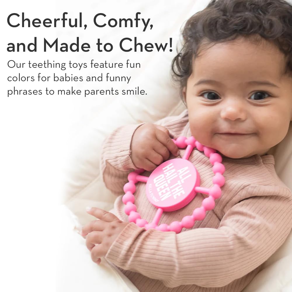 Bella Tunno Little Dude teether closeup-beads highlights safe silicone material for mouthing.