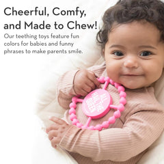 Bella Tunno Little Dude teether closeup-beads highlights safe silicone material for mouthing.