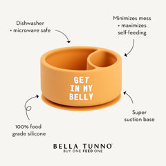 Bella Tunno Miss Mess suction bowl securely grips surfaces for mess-free feeding.