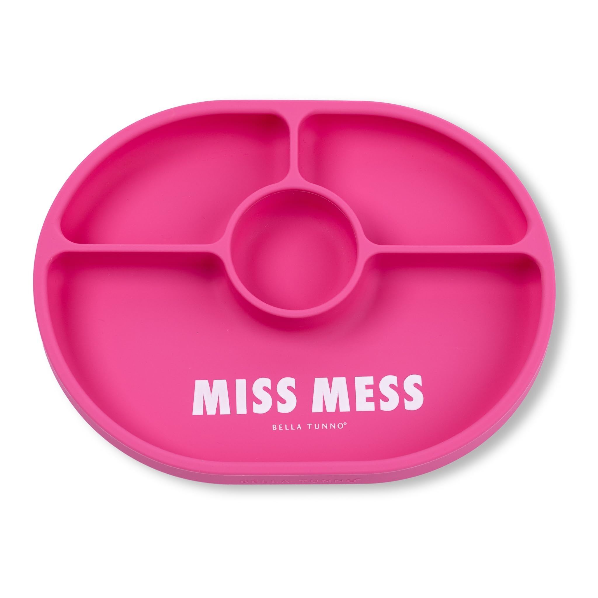 Bella Tunno Miss Mess suction plate top view showing three sections for balanced meals
