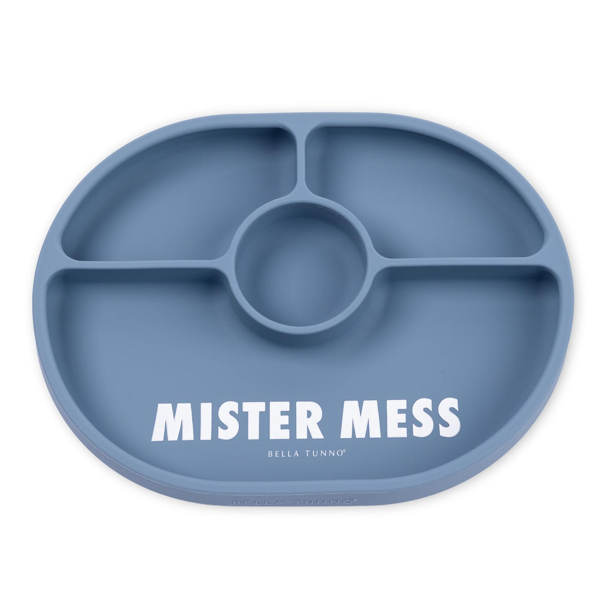 Bella Tunno Mister Mess suction plate with full meal on tray supports independent eating