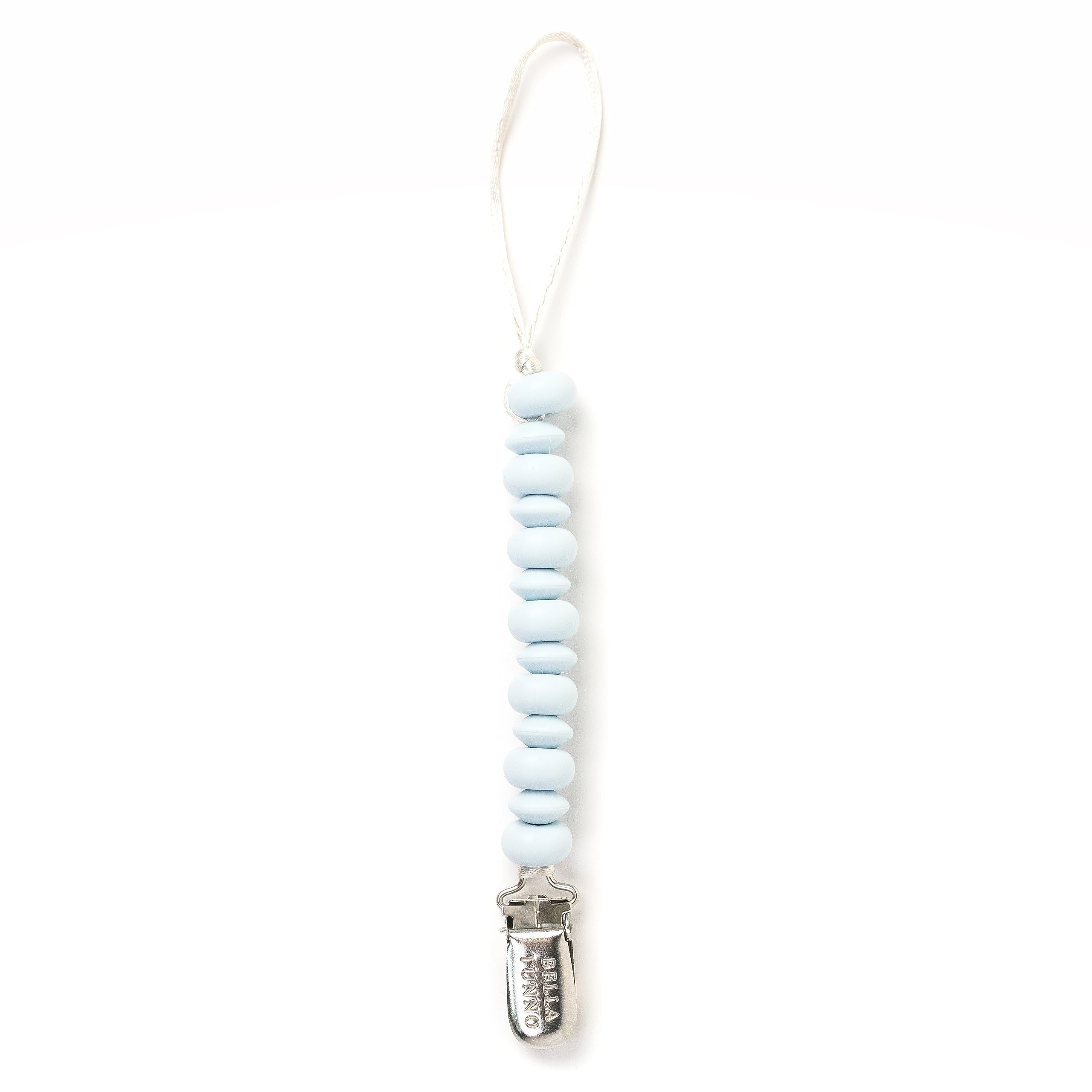 Bella Tunno pacifier clip silicone material emphasizes non-toxic safety and easy cleaning.