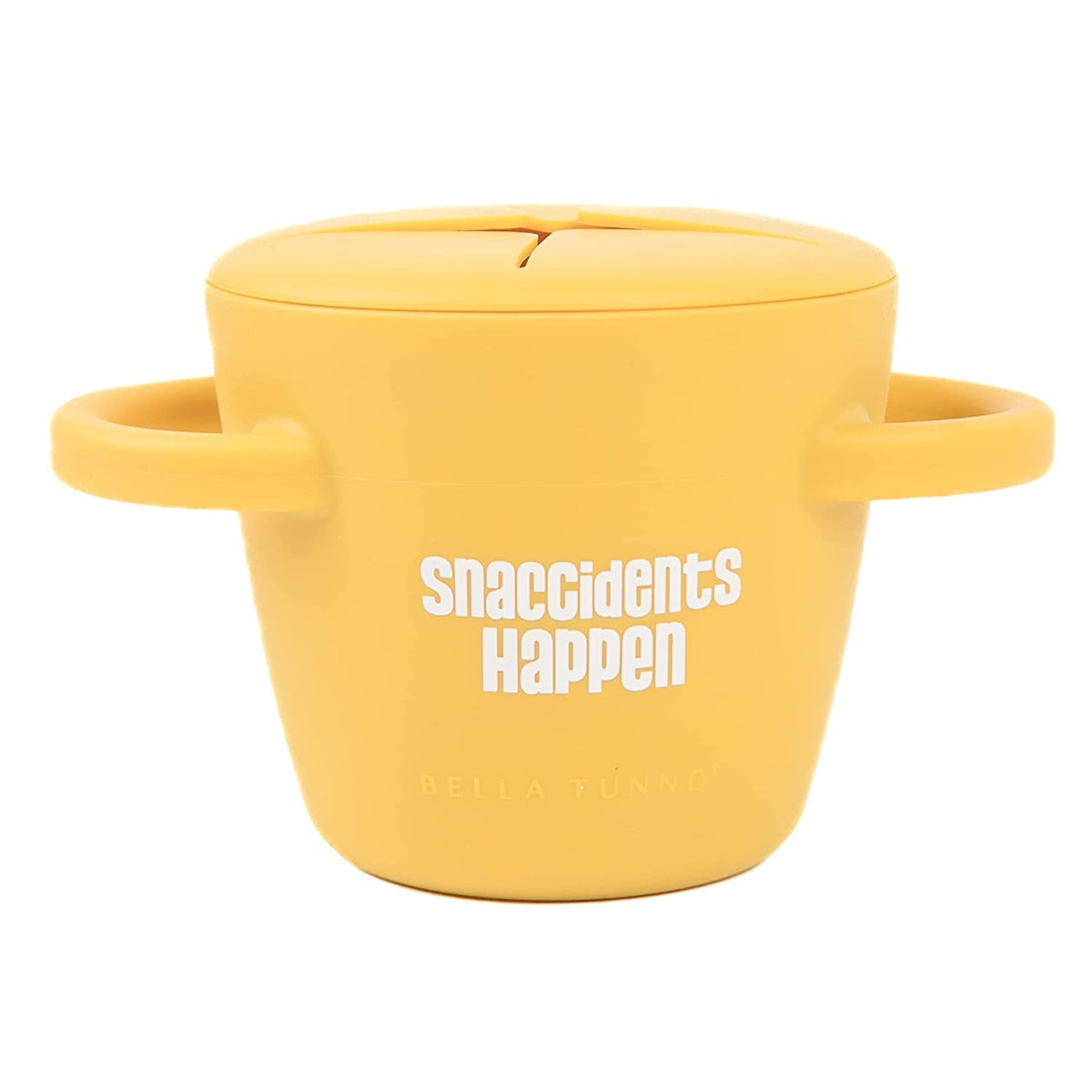 Bella Tunno Snaccidents snack cup with open lid offers easy access during on-the-go snacking.