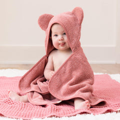 Bella Tunno Watermelon hooded towel on baby after bath keeps little one warm and cozy.