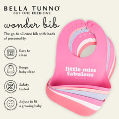 Bella Tunno Wonder Bib 2pk pocket-closeup catching crumbs and dribbles with deep food catcher