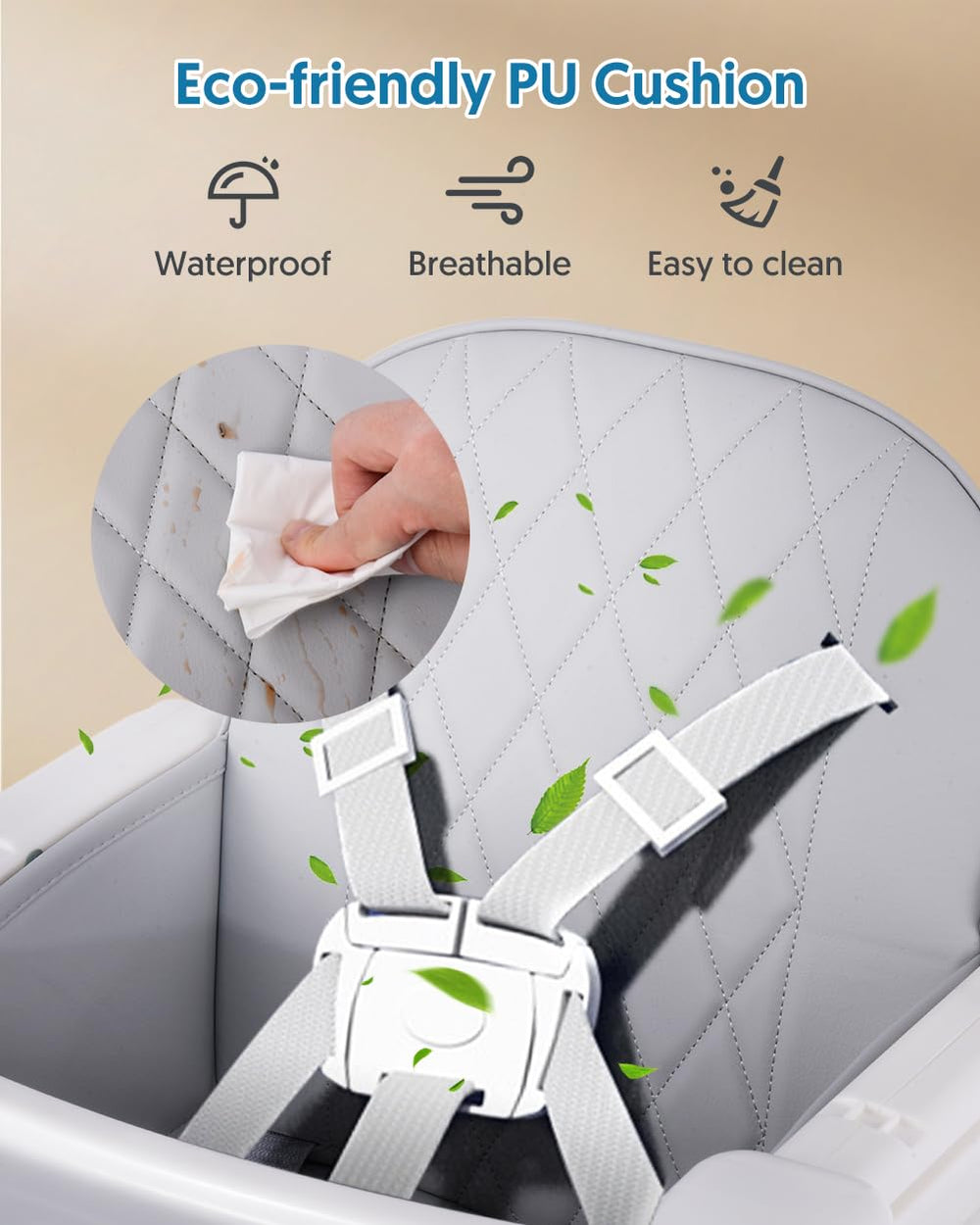 Bellababy 3in1 highchair with 5-point harness keeps baby secure during meals.