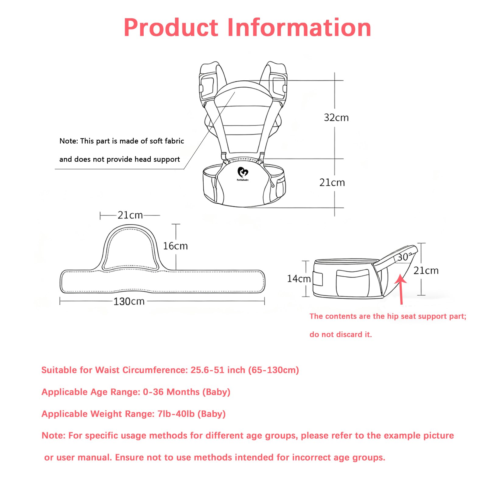 Bellababy adjustable shoulder and waist belt distribute weight evenly for comfort.