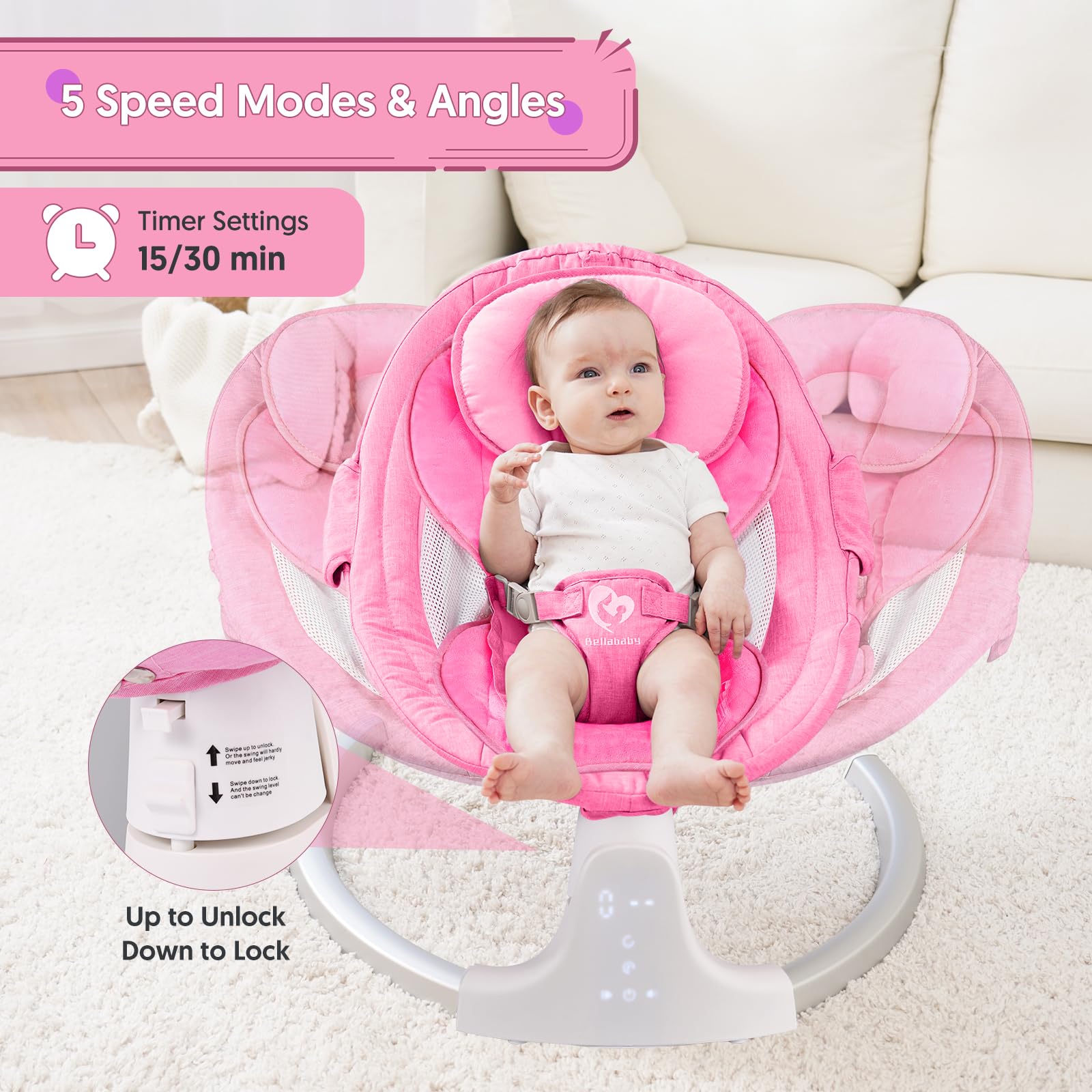 Bellababy swing features ten lullabies for soothing bedtime moments