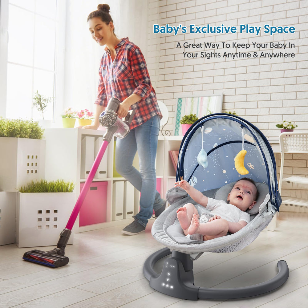 Bellababy Bluetooth music connects from your phone for familiar sounds.
